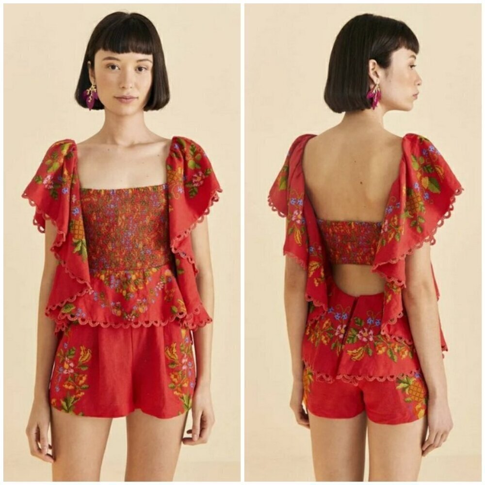 💕FARM RIO💕 Red Tropical Romance Romper XL NWT